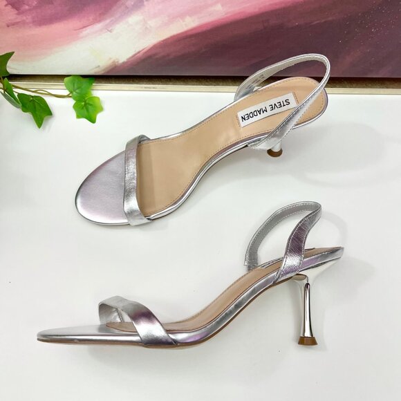 Steve Madden Elma Slingback high‎ Heel Sandal in silver Size 8.5 - Picture 5 of 11